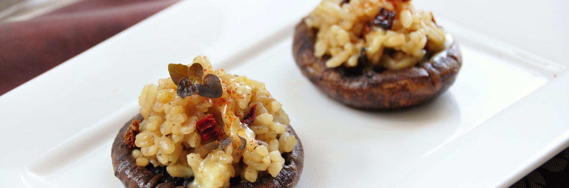 Portobello-Pilze mit Risottofüllung