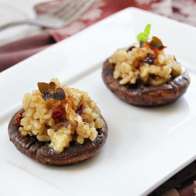 Portobello-Pilze mit Risottofüllung